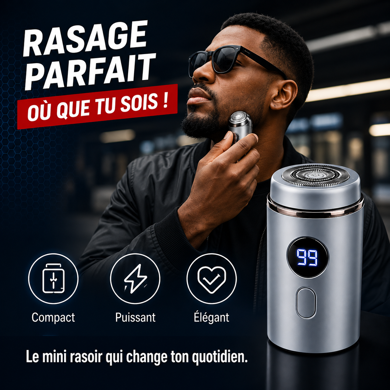 Rasoir Électrique Mini Puissant – 18 Lames, Têtes Flottantes 3D & Écran LED