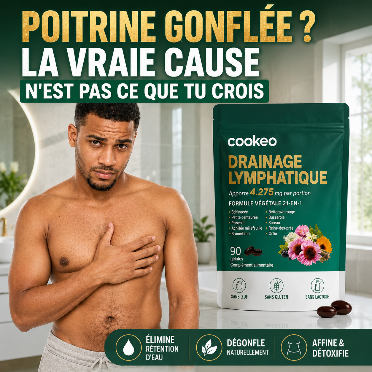 Capsules Drainage Lymphatique : Formule 21-en-1 pour la potrine hommes