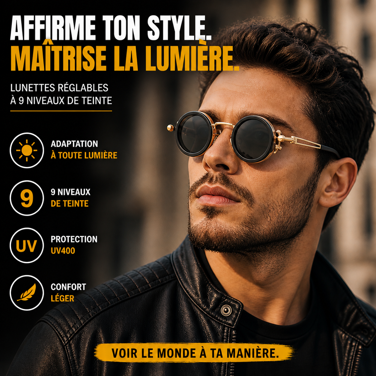 Lunettes de soleil ND réglables à 9 vitesses avec changement de couleur rotatif.
