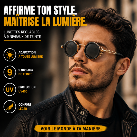 Lunettes de soleil ND réglables à 9 vitesses avec changement de couleur rotatif.